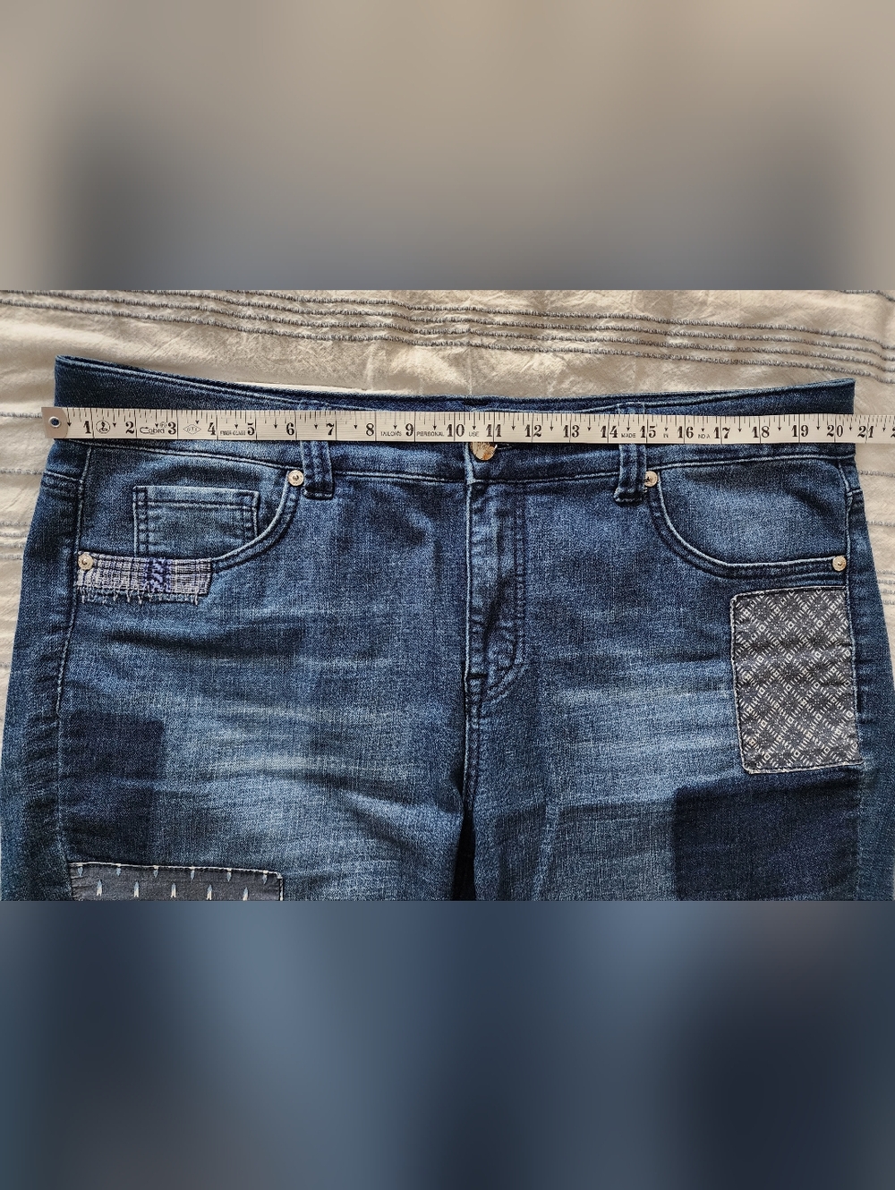 Women's Blue Patchwork Denim Shorts By Melissa McCarthy For Seven. Size 16w. - Picture 11 of 15